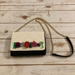 Betsey Johnson Lovely Brunch 3D Flower Faux Leather Wallet On A Chain Crossbody